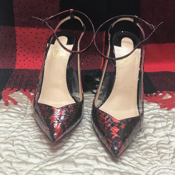 Christian Louboutin Red Black heels 38 Optichoc Perfect With Bag - Picture 2 of 8